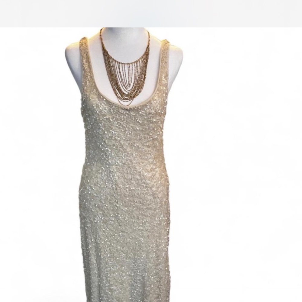 Wedding Guest Cream Sequin Maxi Dress. Stretch fabric in the lining for comfort! - Picture 8 of 10